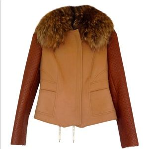 DIANE VON FURSTENBERG fur collar wool coat